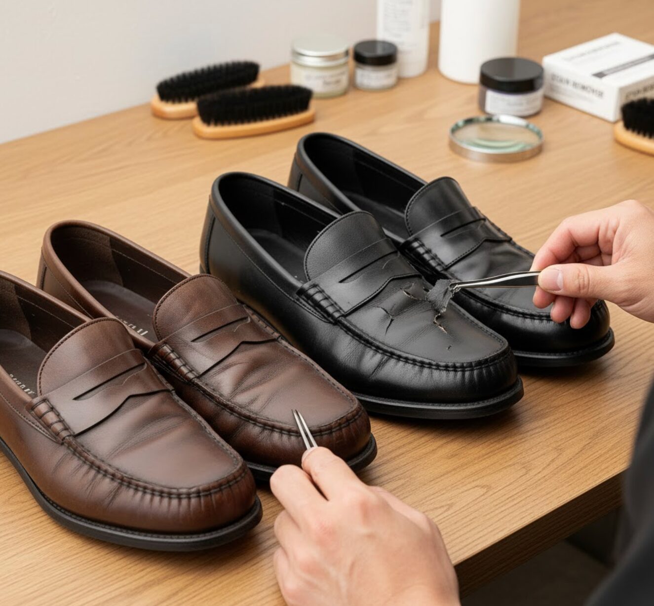 ハルタ ローファー 本 革 合 皮 見分け 方