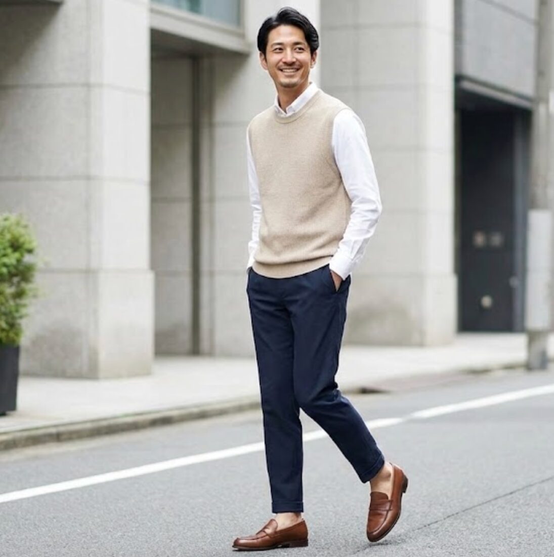 茶色 ローファー コーデ メンズ